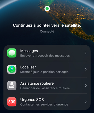 Messages par satellite en cours d’utilisation