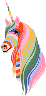 Une licorne multicolore apparaît.