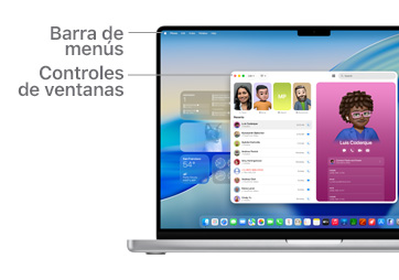 Un recorrido por la navegación de macOS, como la barra de menús en la parte superior de la pantalla del MacBook y el Dock.