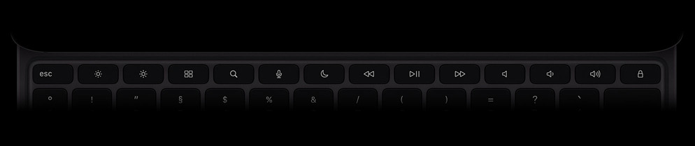 Magic Keyboard von oben, Querformat, Farbe Schwarz, Reihe mit 14 Funktionstasten