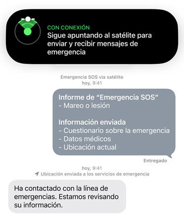 La prestación Emergencia SOS vía satélite en uso