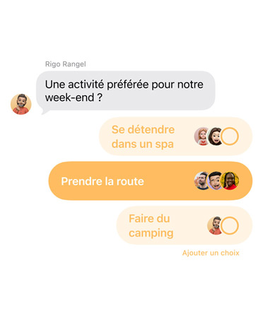 App Messages affichant la fonctionnalité Sondages dans Messages en cours d’utilisation