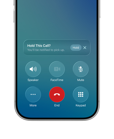 Right corner of Mac screen with Hold Assist Live Activity indicating user is on hold with a customer service representative