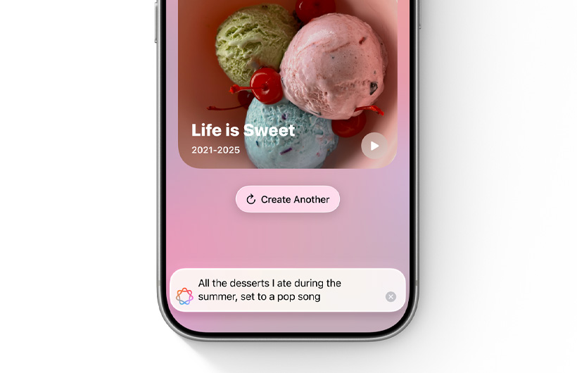 Image d’un nouveau souvenir personnalisé basé sur la description saisie dans le champ de texte de l’app Photos