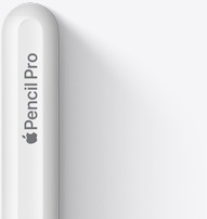 Viršutinė „Apple Pencil Pro“ dalis su užapvalintu galiuku, „Apple“ logotipu ir žodžiais „Pencil Pro“.