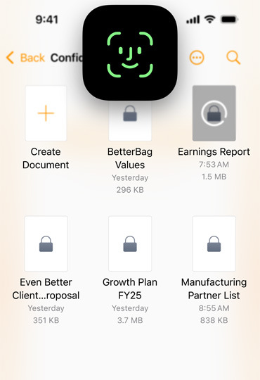iPhone screen shows Pages with Face ID icon in front to demonstrate how to securely unlock a device