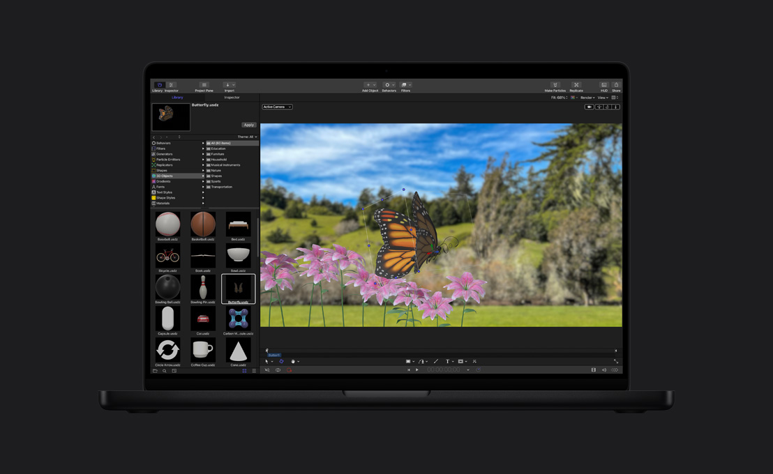 MacBook Pro 16, papillon monarque dans la campagne