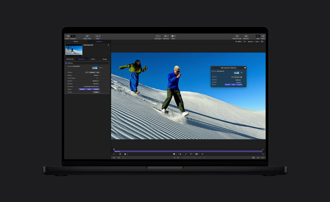 MacBook Pro 16, couple courant dans une dune de sable, démo de la stabilisation de l’image
