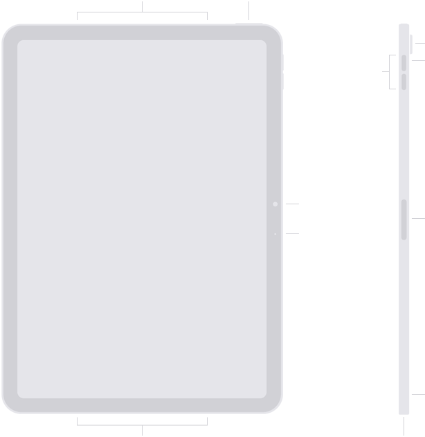 Lokacije gumba i priključka iPada Air