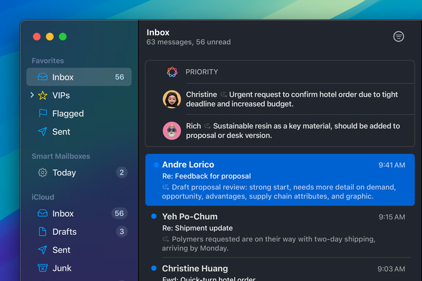 Apple Intelligence affichant les messages prioritaires dans Mail