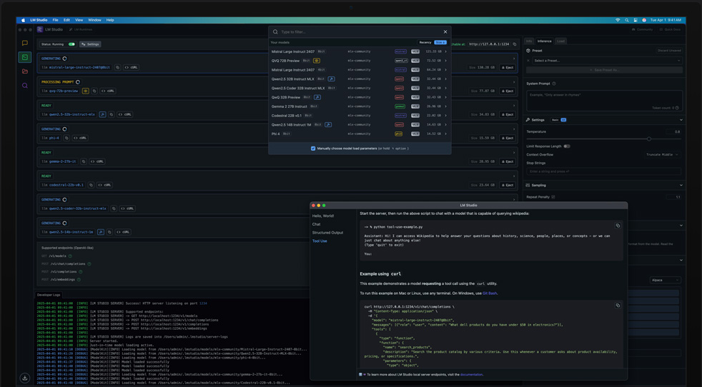 Un Mac Studio à puce M3 utilisant LM Studio et Apple MLX pour évaluer des modèles d’apprentissage