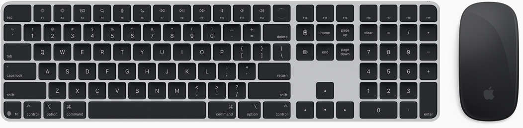 Вид зверху на клавіатуру Magic Keyboard і мишу Magic Mouse