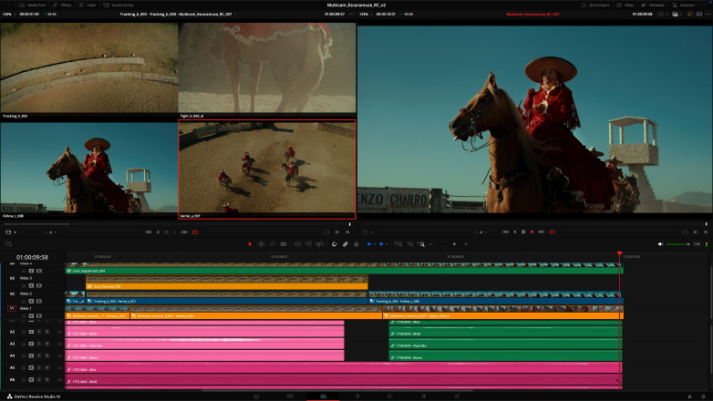 Studio Display і Mac Studio з процесом редагування відео з кількох камер у DaVinci Resolve Studio