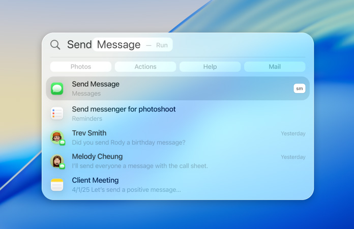 Exemples montrant l’utilisation de Spotlight pour envoyer des messages