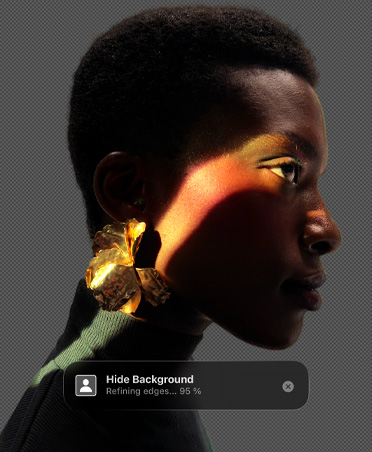 Vue d’une personne de profil, outil de suppression de l’arrière-plan de Pixelmator Pro