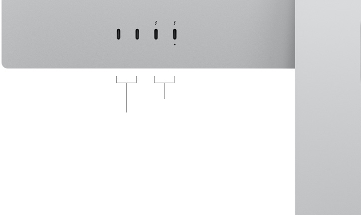 Achteraanzicht van Studio Display XDR, met twee USB‑C-poorten en twee Thunderbolt 5-poorten