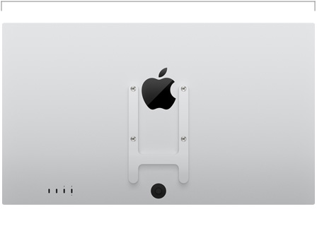 Zijaanzicht van Studio Display XDR met VESA-montageadapter, met de breedte in beeld
